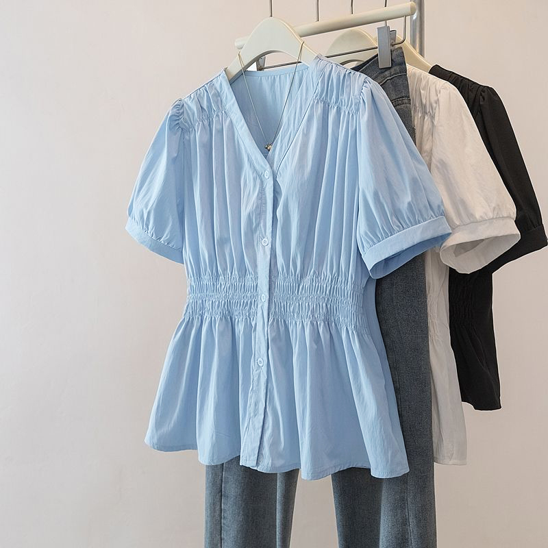 Summer Clothing In French - 200파운드 이상 체중 여성용 오피스룩 셔츠