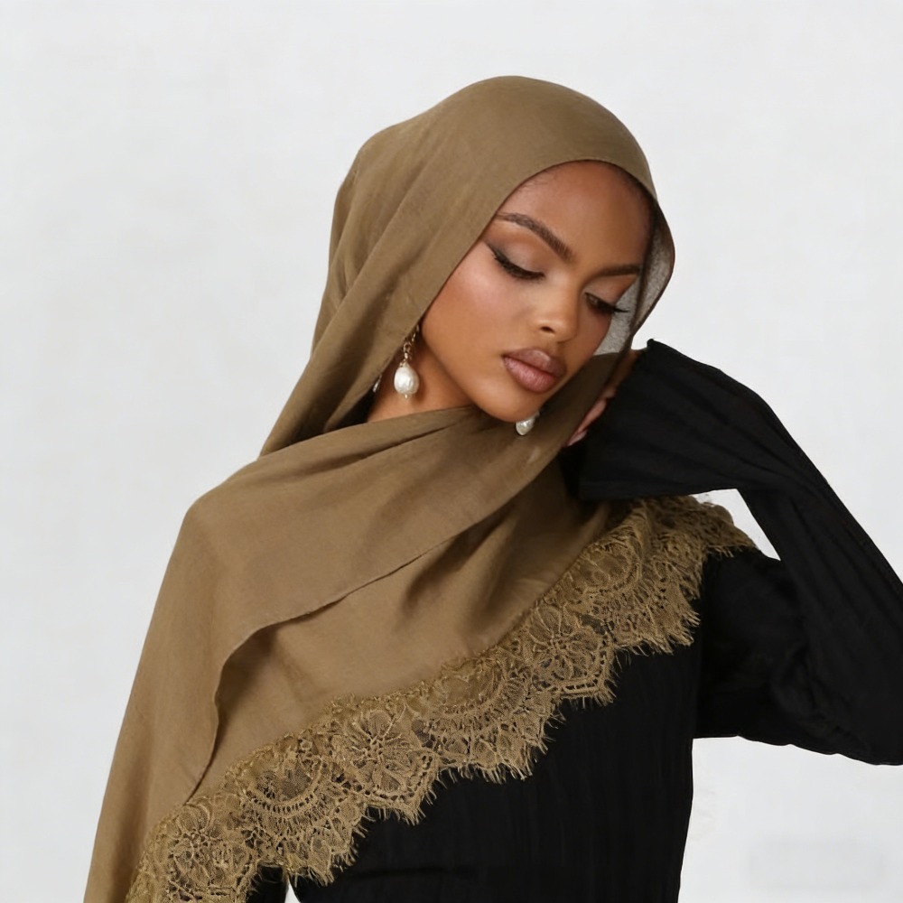 Summer Clothing Hijab - 새로운 레이스 스플라이싱 레이온 코튼 히잡