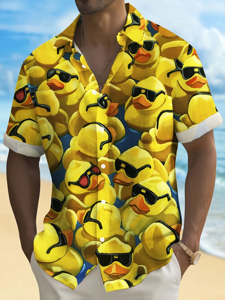 Summer Duck Clothing - 하와이 남성 셔츠 여름 작은 노란색