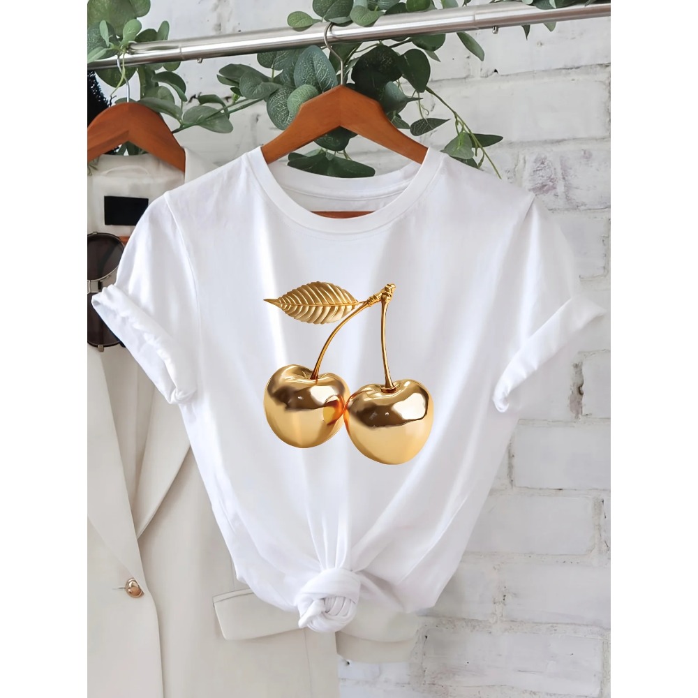 Summer Clothing Aesthetic - 골든 체리 프린트가 있는 여성 캐주얼