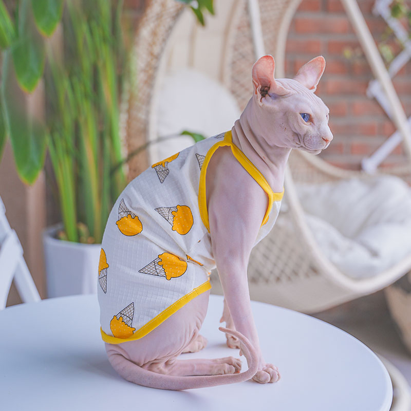 Soft Summer Yellow Clothing - Sphynx 고양이 의류 스핑크스 코튼 조끼,