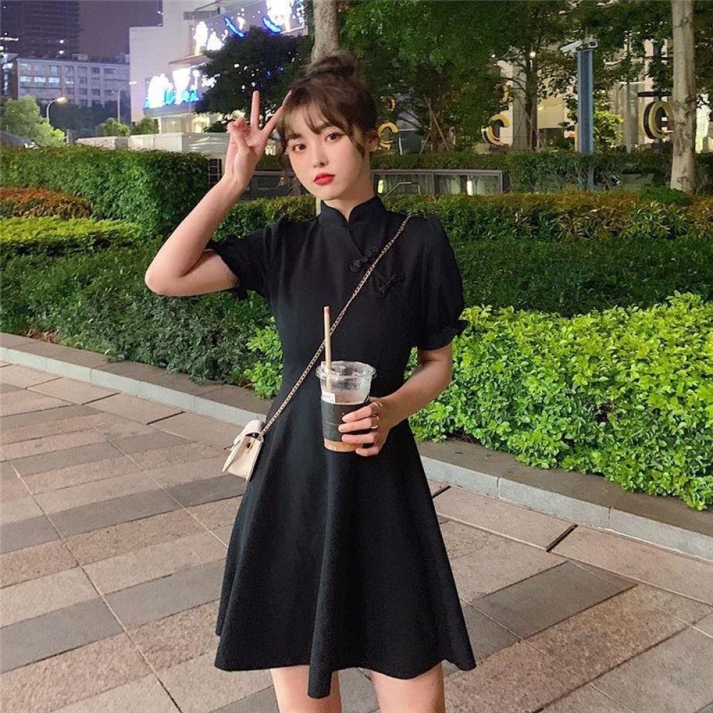 여름 레트로 치파오 드레스 여성용 프렌치 티 브레이크  - Summer Clothing In French 리뷰 및 가격