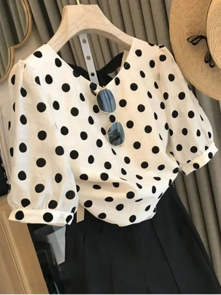 폴카 도트 블라우스 여성 우아한 여름 부드러운 빈티지  - Summer Clothing Aesthetic 리뷰 및 가격