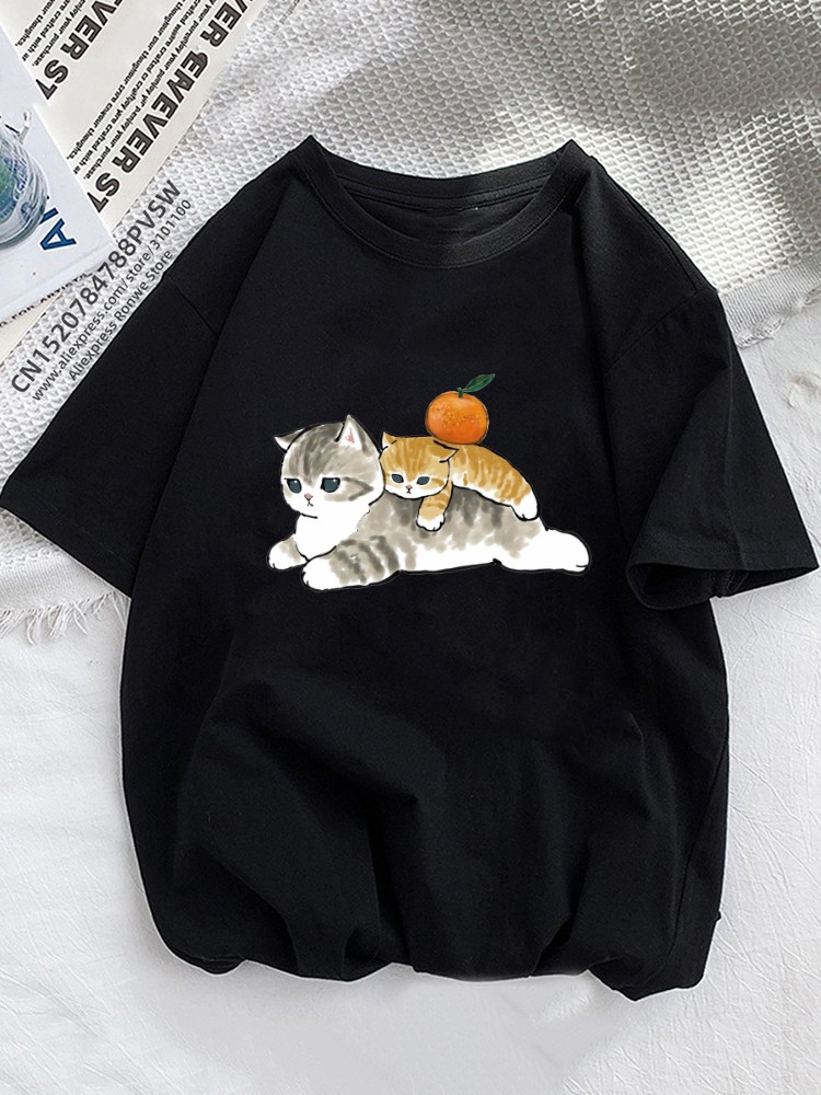 재미있는 오렌지 고양이 여름 여자 티셔츠, 동물 애완  - Summer Loving Clothing 리뷰 및 가격