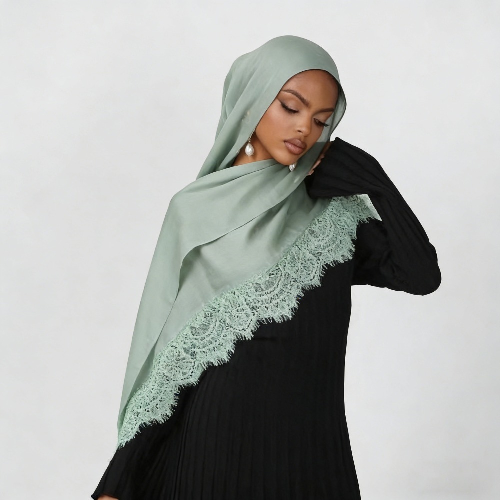 새로운 레이스 스플라이싱 레이온 코튼 히잡 스카프 통기 - Summer Clothing Hijab 리뷰 및 가격