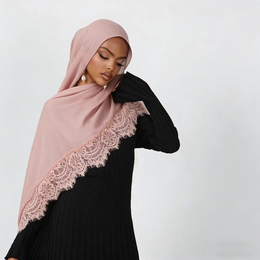 새로운 레이스 스플라이싱 레이온 코튼 히잡 스카프 통기 - Summer Clothing Hijab 리뷰 및 가격