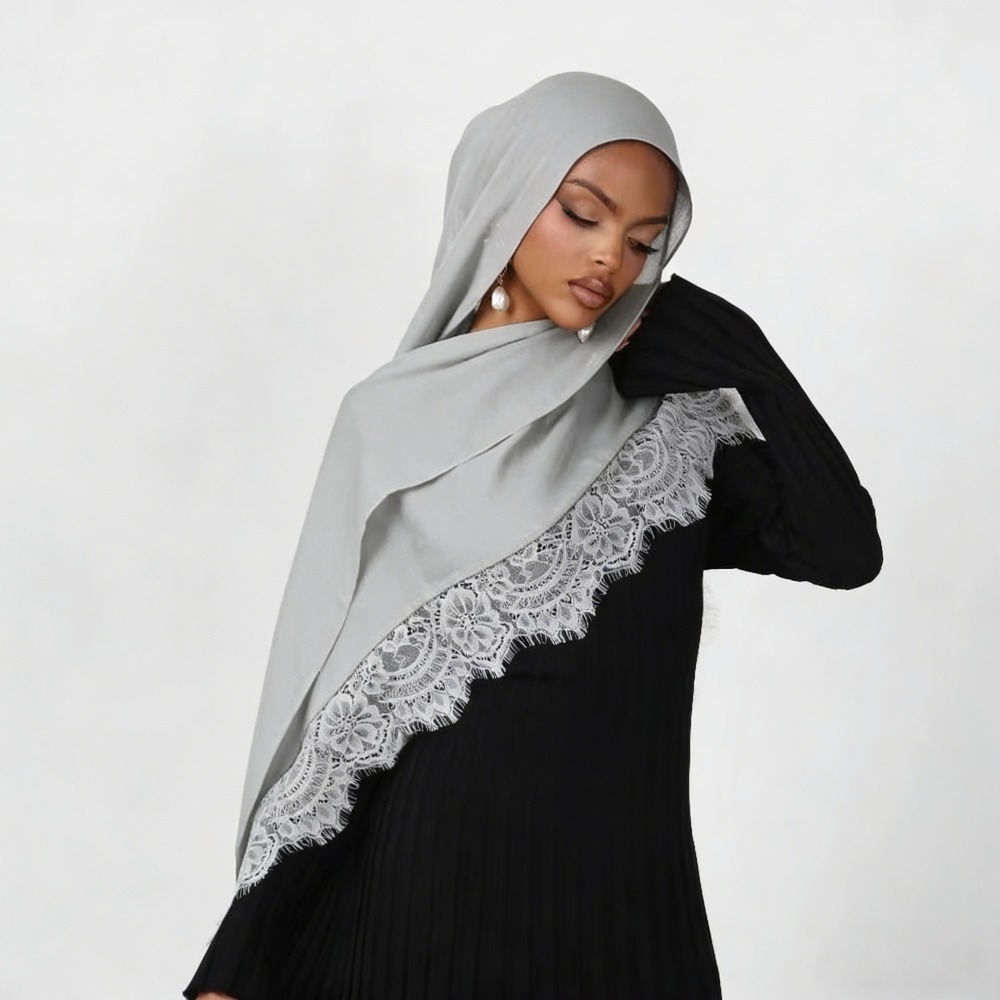 새로운 레이스 스플라이싱 레이온 코튼 히잡 스카프 통기 - Summer Clothing Hijab 리뷰 및 가격