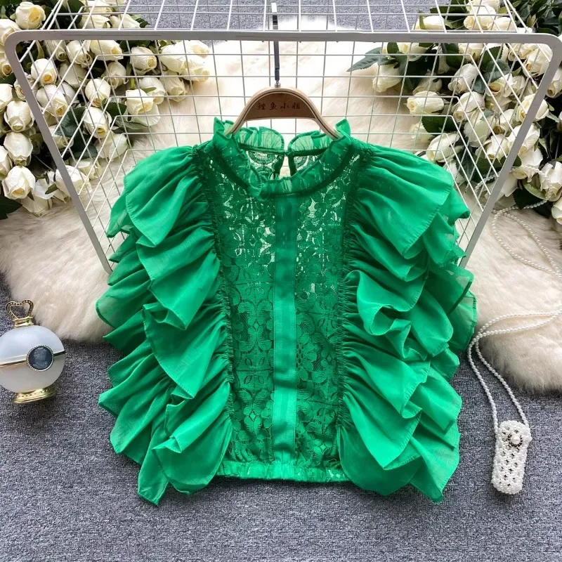 빈티지 엘레강스 레이스 페탈 슬리브 블라우스 프렌치 홀 - Summer Clothing In French 리뷰 및 가격