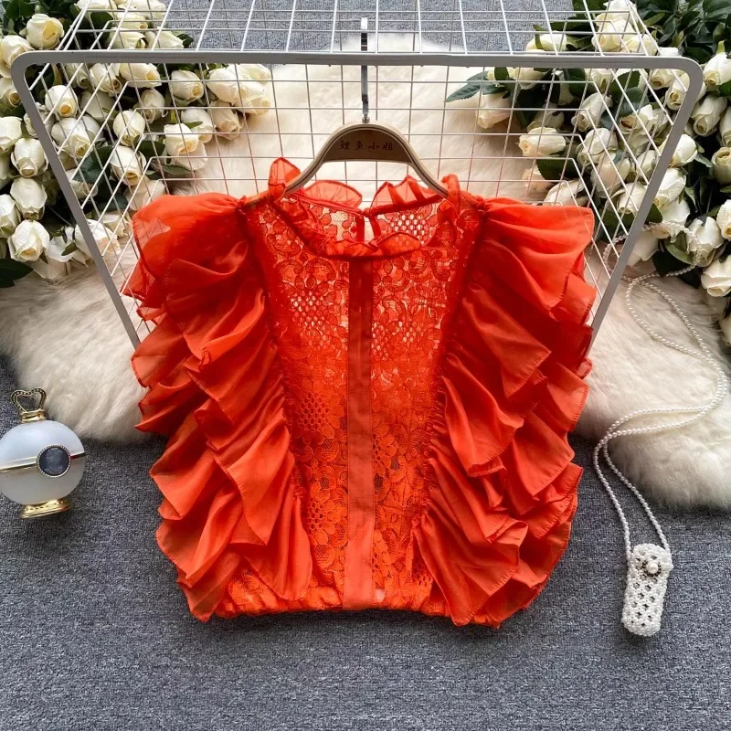 빈티지 엘레강스 레이스 페탈 슬리브 블라우스 프렌치 홀 - Summer Clothing In French 리뷰 및 가격