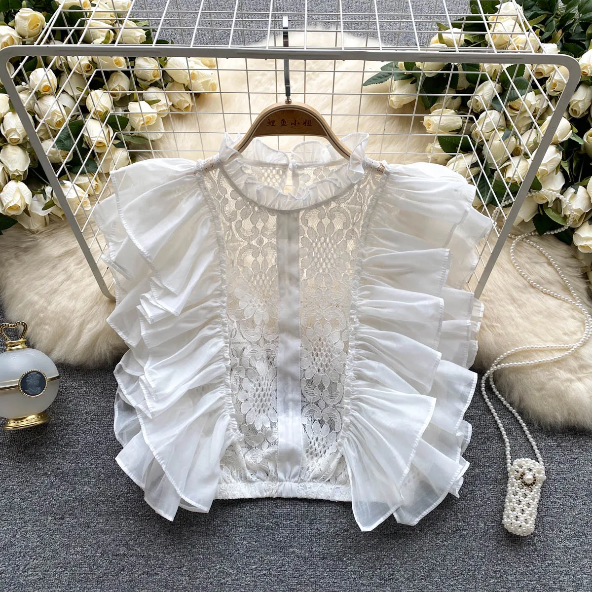 빈티지 엘레강스 레이스 페탈 슬리브 블라우스 프렌치 홀 - Summer Clothing In French 리뷰 및 가격