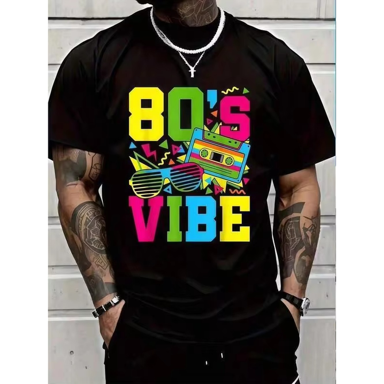 1pc 레트로 80년대 바이브 프린트 블랙 티셔츠, 유 - Summer Clothing Vibes 리뷰 및 가격