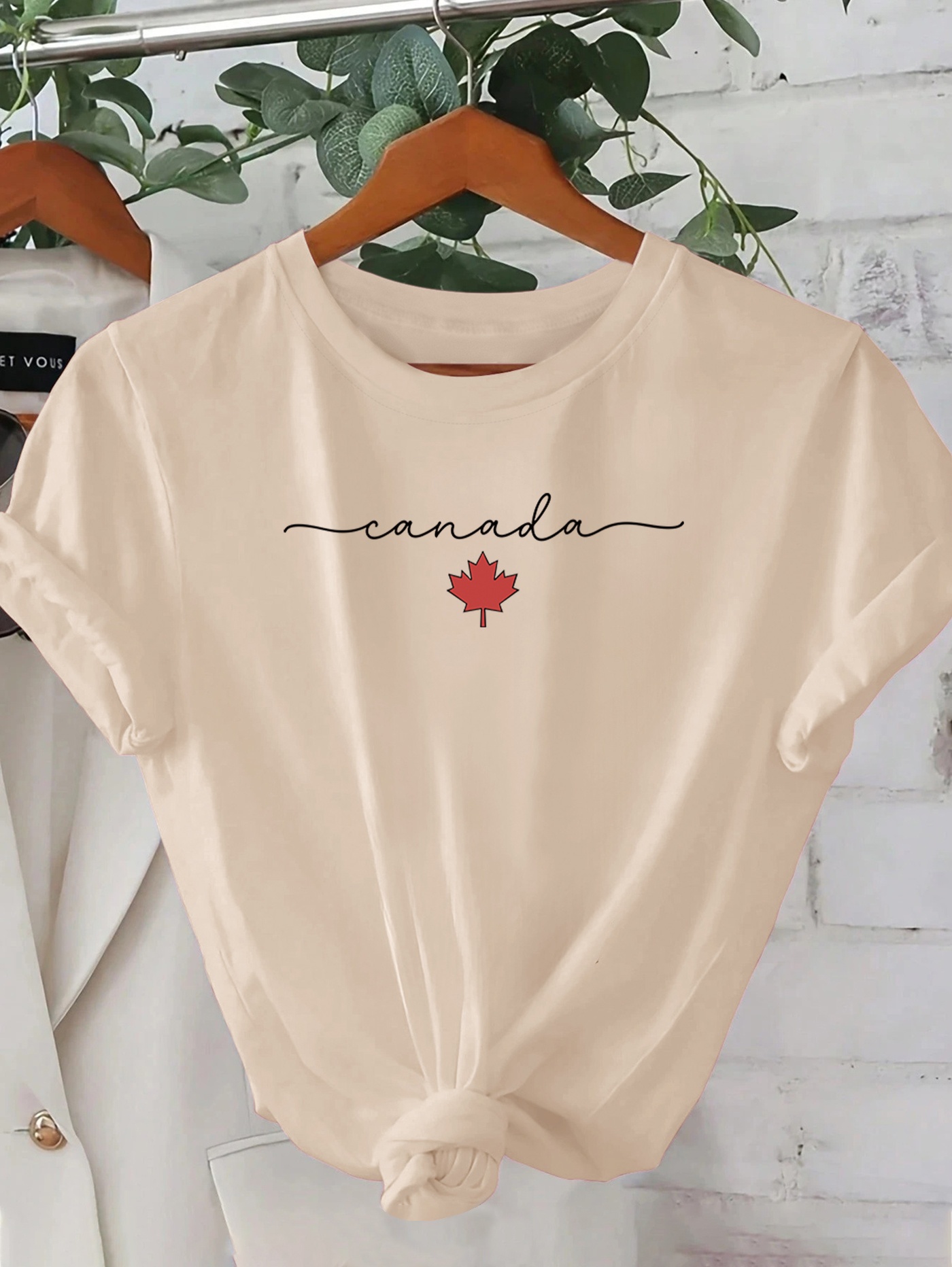 캐나다 메이플 리프 프린트 여성 티셔츠 탑 반팔 라운드 - Summer Clothing Women Canada 리뷰 및 가격