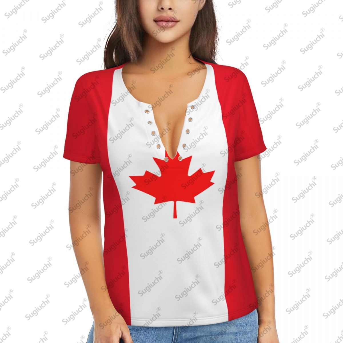 2025 캐나다 국기 섹시한 딥 브이 넥 여성 3D 짧 - Summer Clothing Women Canada 리뷰 및 가격