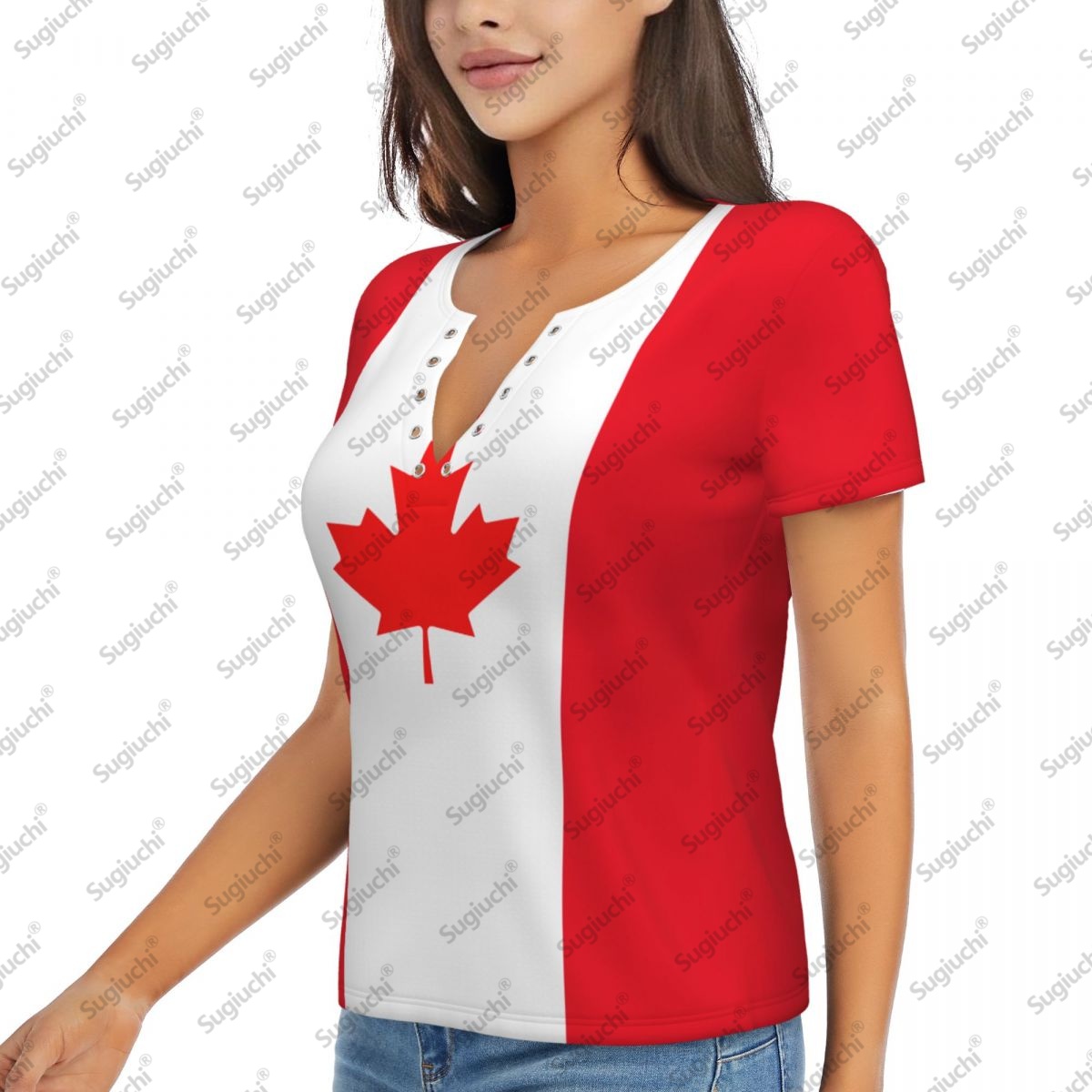 2025 캐나다 국기 섹시한 딥 브이 넥 여성 3D 짧 - Summer Clothing Women Canada 리뷰 및 가격