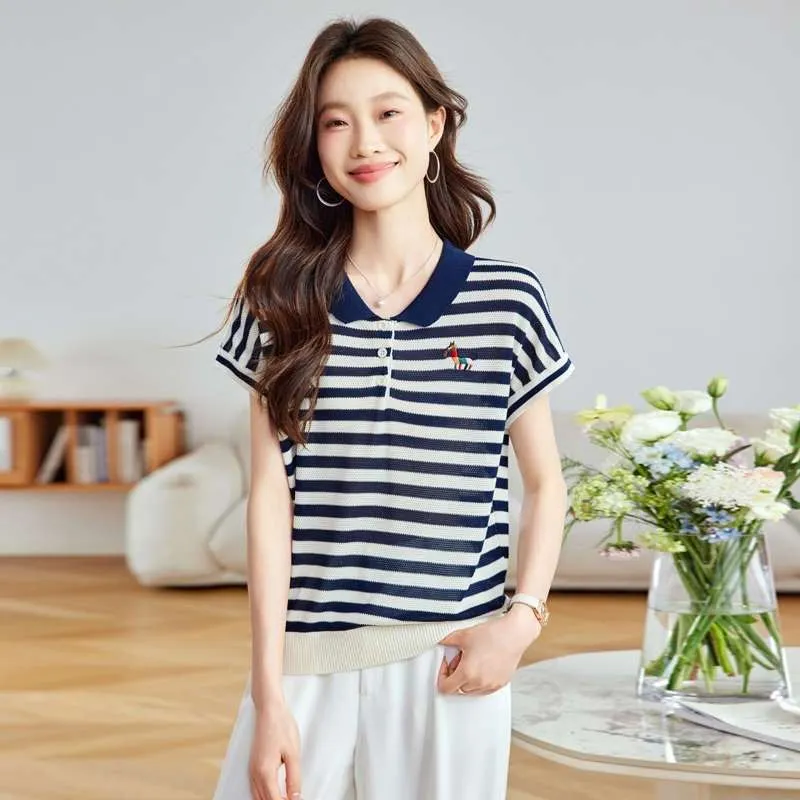 여성 의류 패션 스트라이프 니트 턴다운 칼라 티셔츠 여 - Summer Clothing Drop 리뷰 및 가격