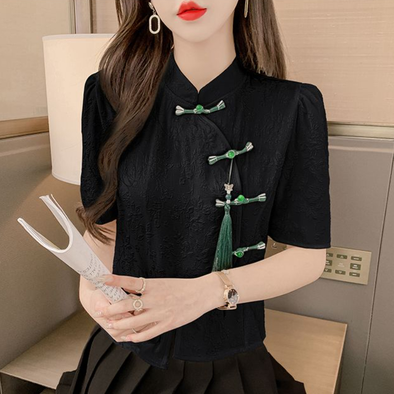 빈티지 블라우스 여성 패션 의류 술 우아한 스탠드 칼라 - Summer Clothing Aesthetic 리뷰 및 가격