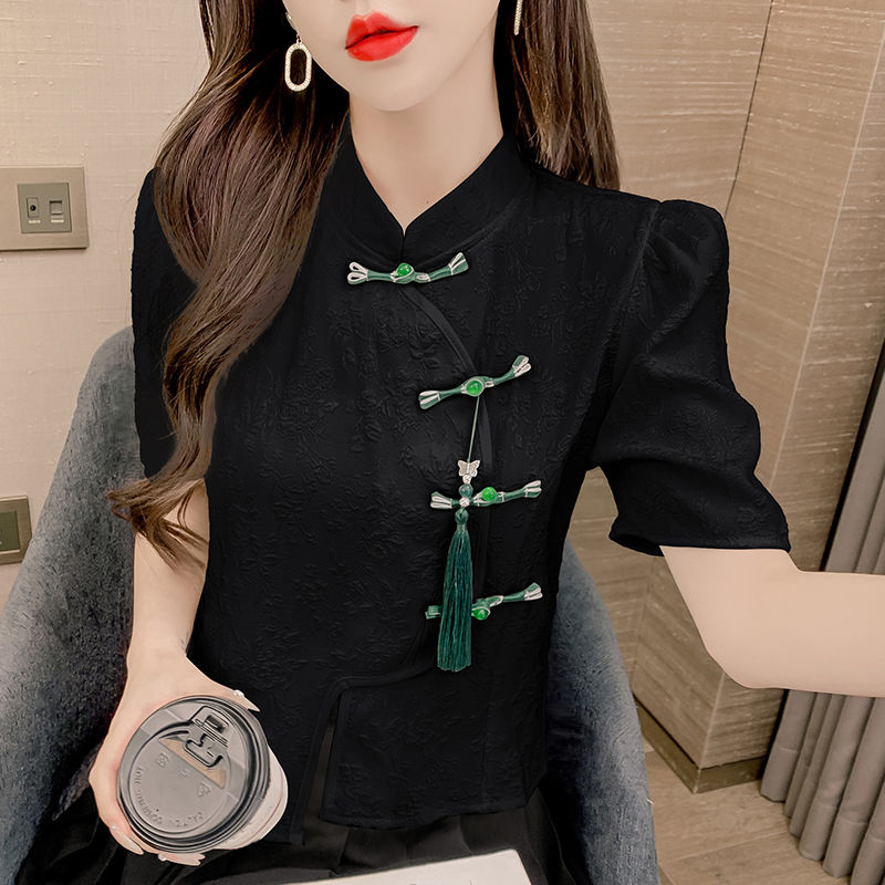 빈티지 블라우스 여성 패션 의류 술 우아한 스탠드 칼라 - Summer Clothing Aesthetic 리뷰 및 가격