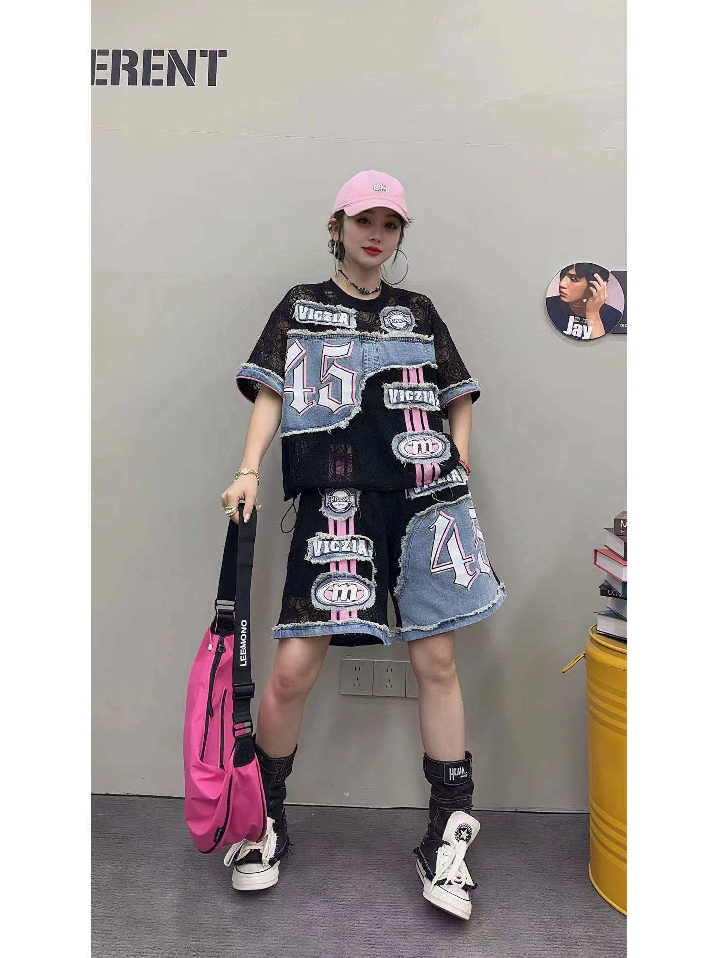 여성 캐주얼 데님 룩 탑 45 넘버 레터 프린트 레이스 - Summer Clothing Looks 리뷰 및 가격