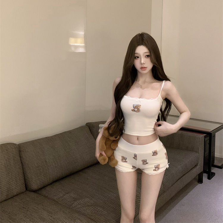 캐미스와 숏 투피스 세트, 곰 프린트 스키니 바디콘 크 - Summer Clothing Aesthetic 리뷰 및 가격