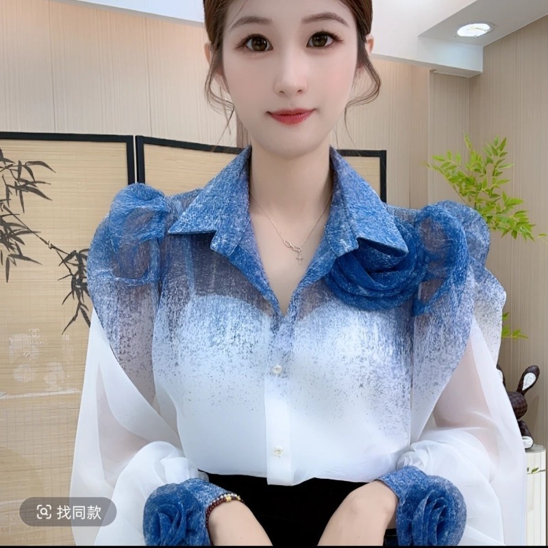 그라디언트 컬러 셔츠 여성 프랑스 여름 패션 새로운 탑 - Summer Clothing In French 리뷰 및 가격